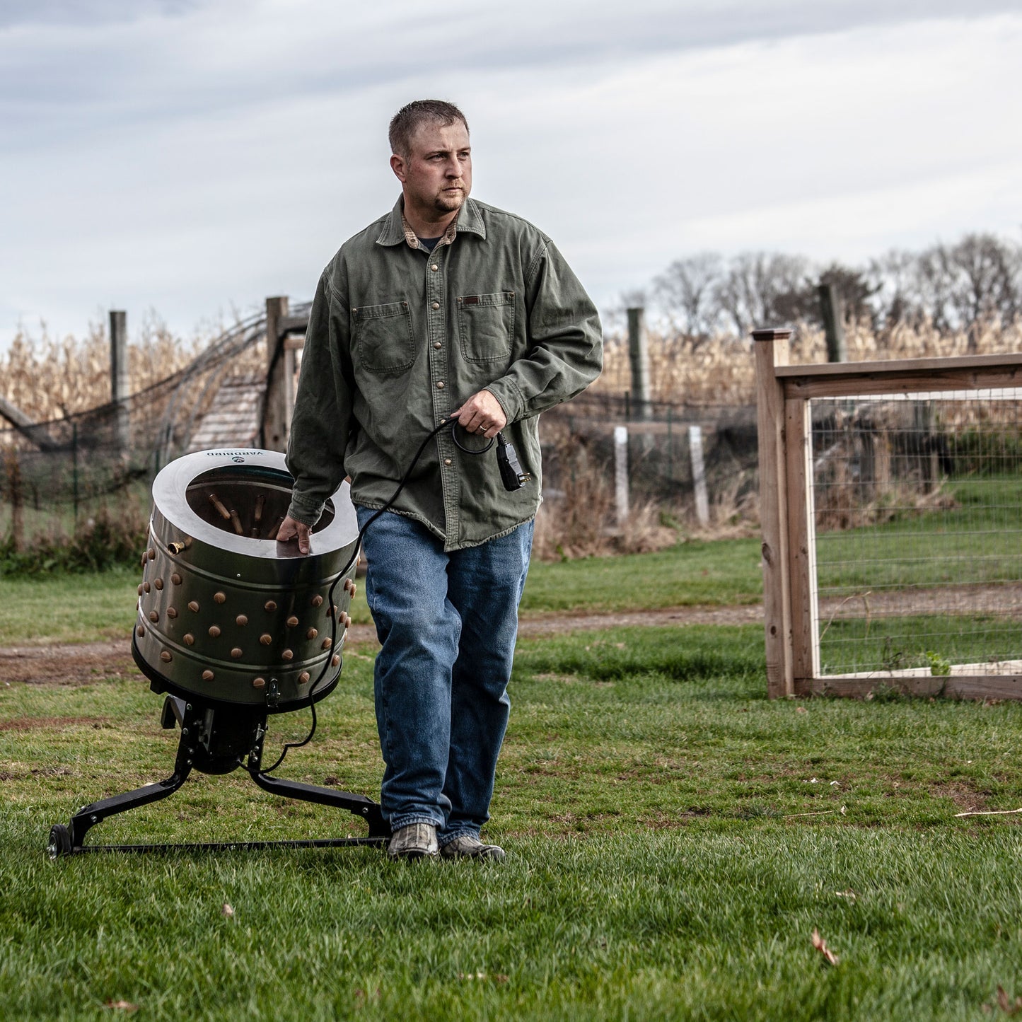 Easily move the Yardbird Chicken Plucker on the durable rubber wheels